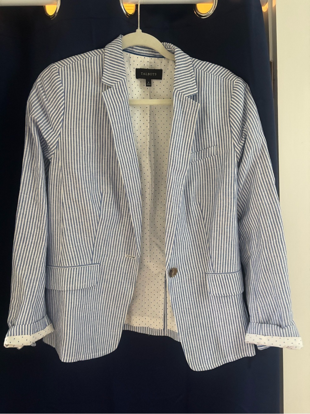 Talbots Blue and White Pinstripe Cotton Blazer